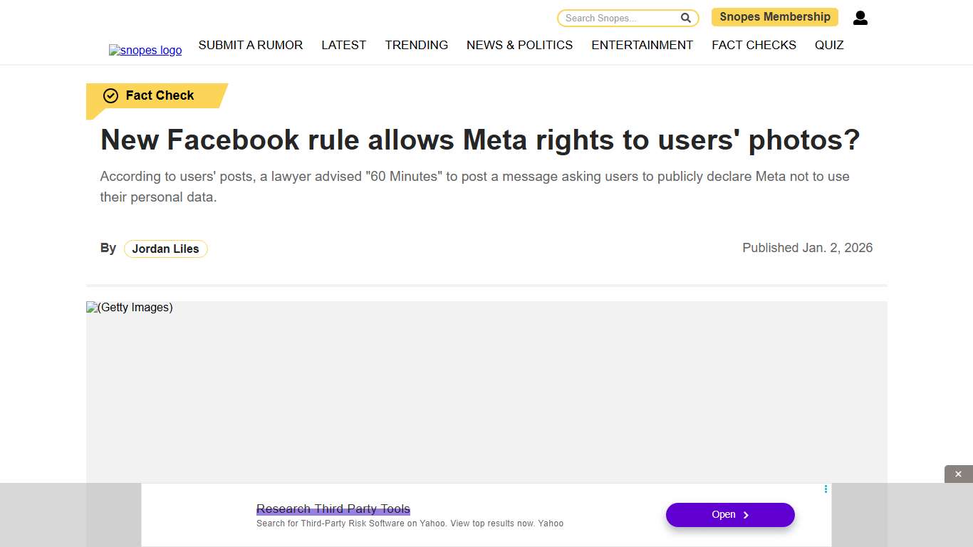 New Facebook rule allows Meta rights to users' photos? Snopes.com